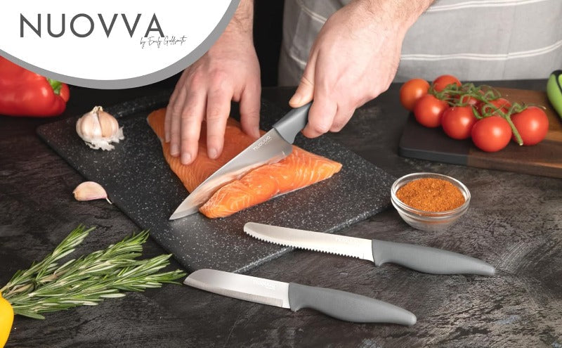 3-Piece Grey Stainless Steel Non-Stick Kitchen Knife Set, Nuovva