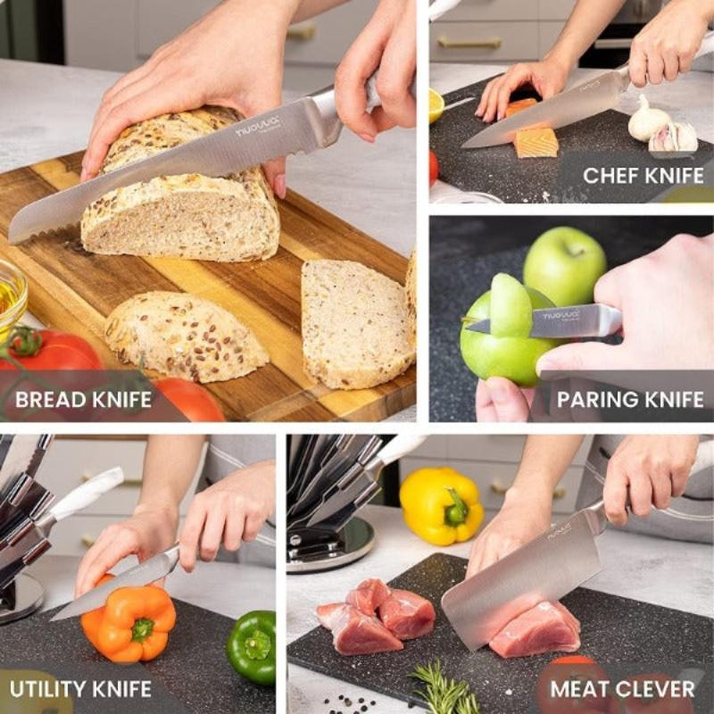 7-Piece Calcutta Marble Kitchen Knife Set with Rotating Block, Nuovva