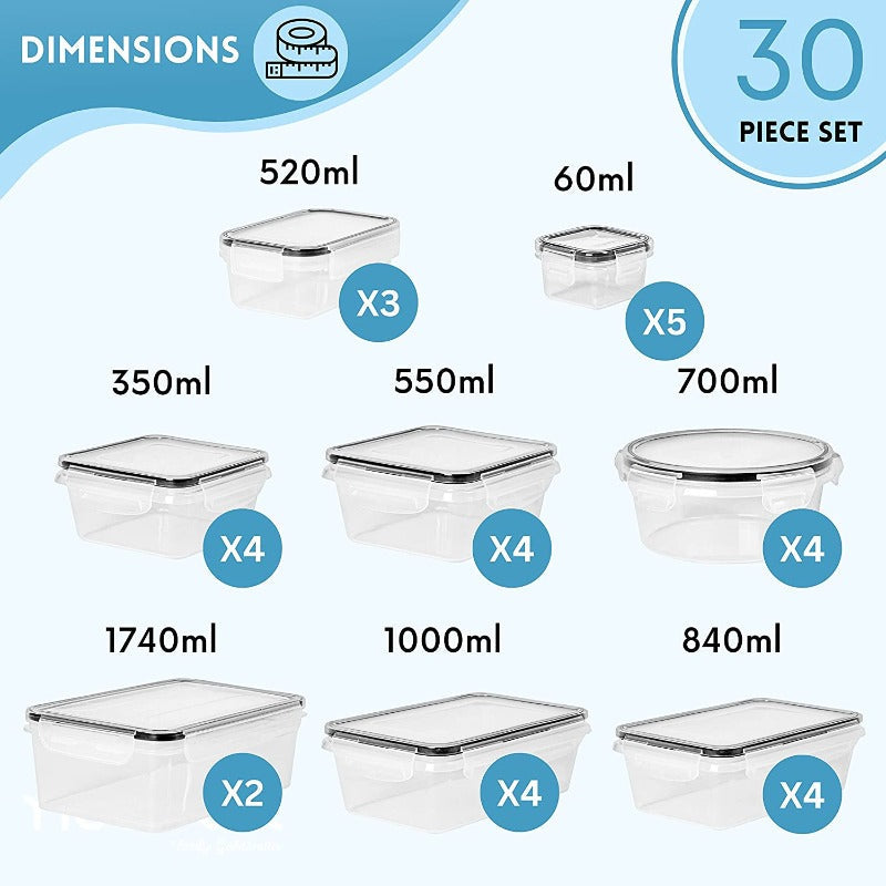 Airtight Food Storage Container Set (8, 12, 20 & 30 Piece), Nuovva