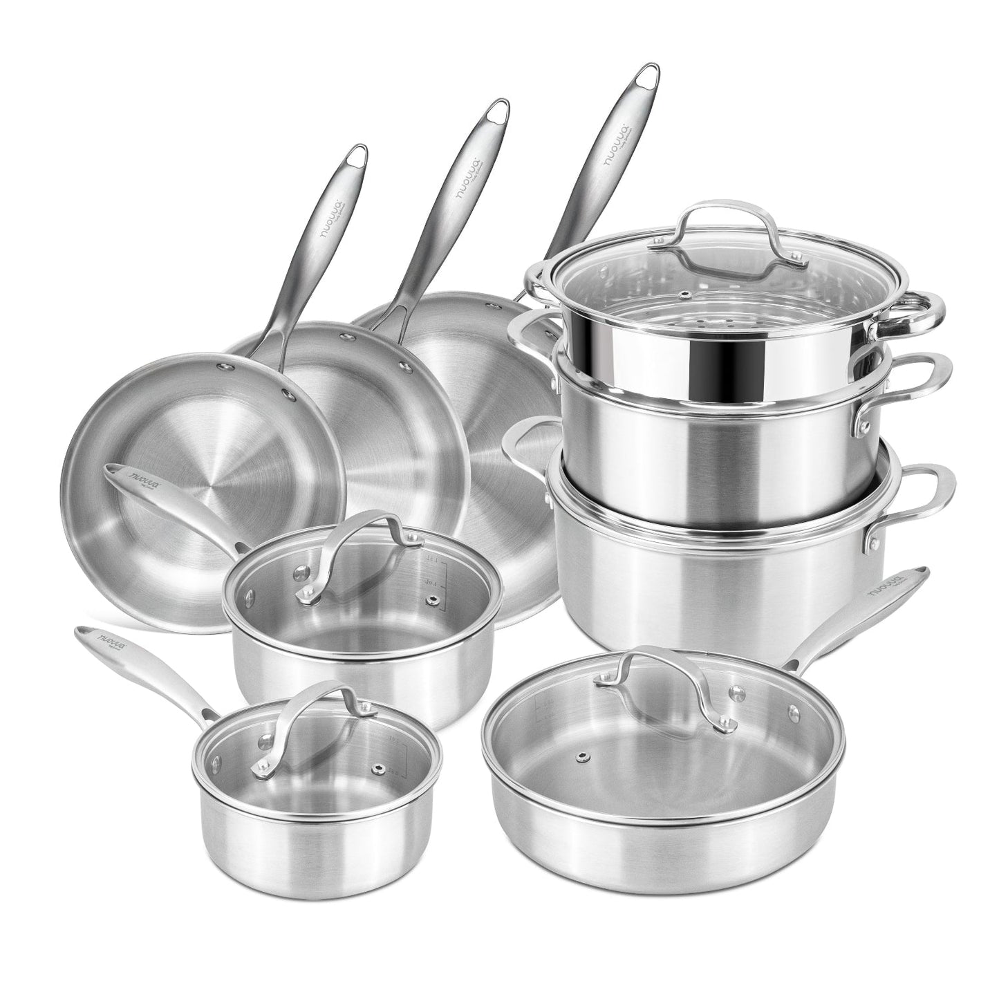 14-Piece Stainless Steel Cookware Set with Glass Lids, Nuovva
