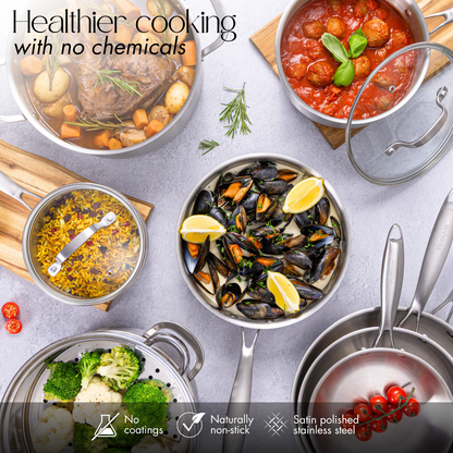 14-Piece Stainless Steel Cookware Set with Glass Lids, Nuovva