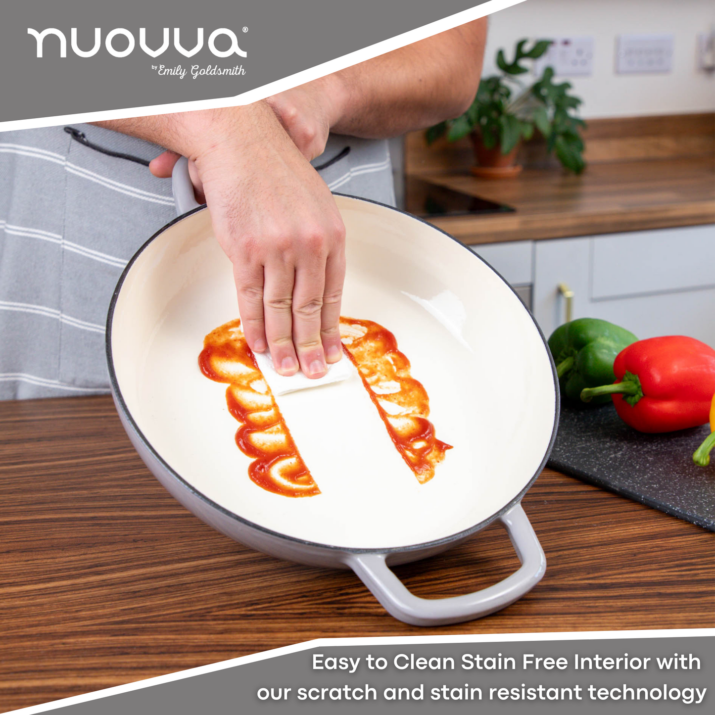 30cm Enamelled Cast Iron Shallow Dutch Oven Casserole Pot – 3.9L, Nuovva