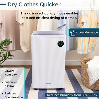 2-in-1 Dehumidifier with Active Carbon Filter & Smart Touch Control - 20L, by Ventilize