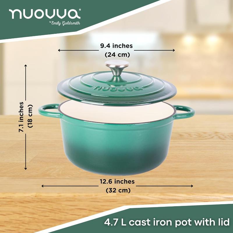 Cast Iron Dutch Oven with Lid, Casserole Pot - 24cm - 4.7L (Multiple Colours)