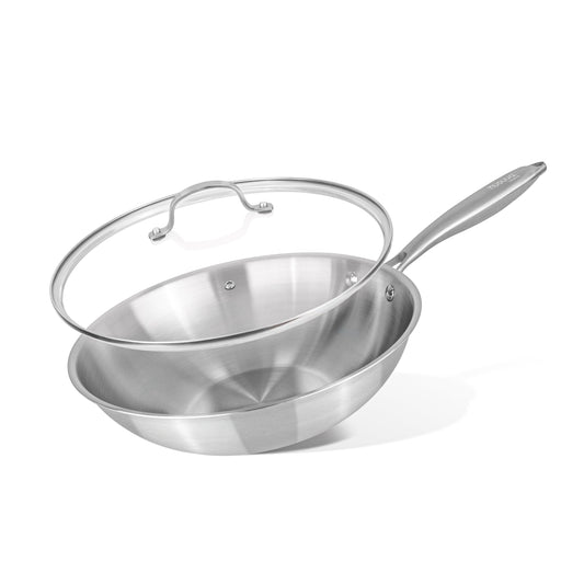 28cm Stainless Steel Non-Stick Wok with Glass Lid, Nuovva