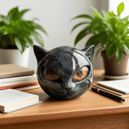 Essantials | NoirCat Sculpture – Black Cat Head with Hypnotic Eyes