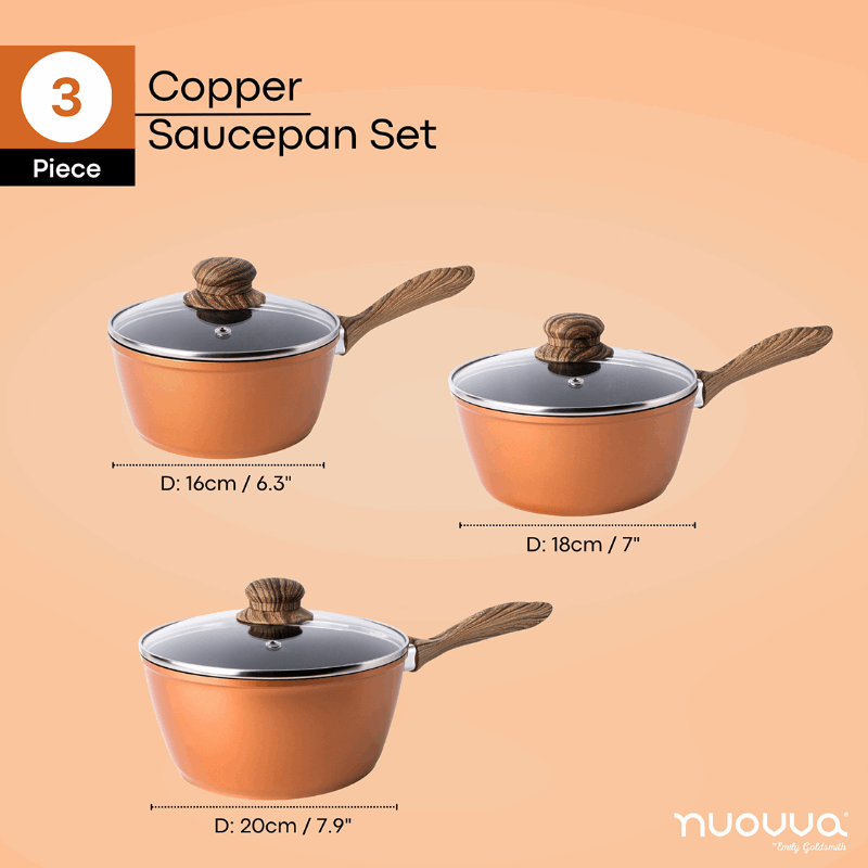 3-Piece Non-Stick Saucepan Set with Lids, Nuovva