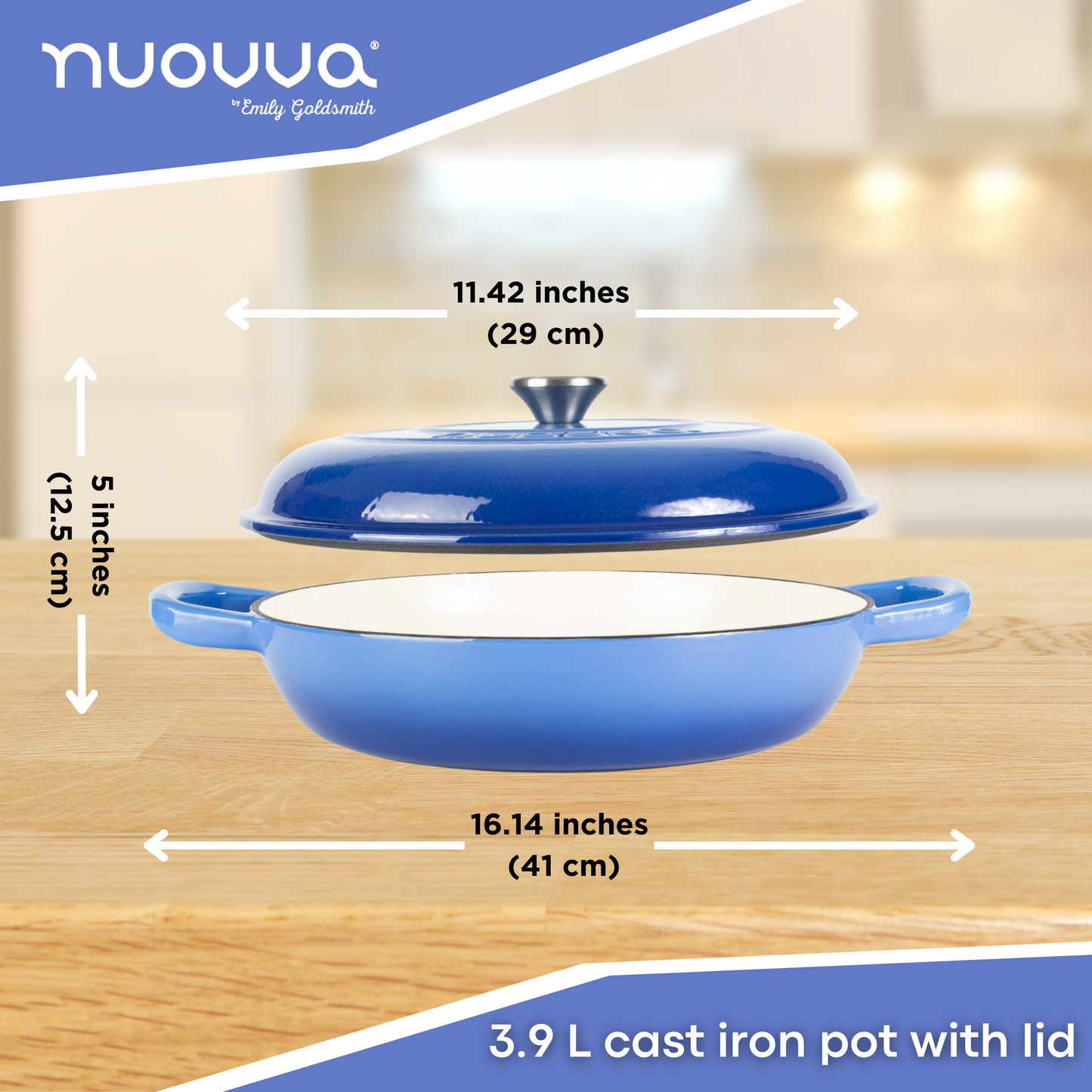 30cm Enamelled Cast Iron Shallow Dutch Oven Casserole Pot – 3.9L, Nuovva