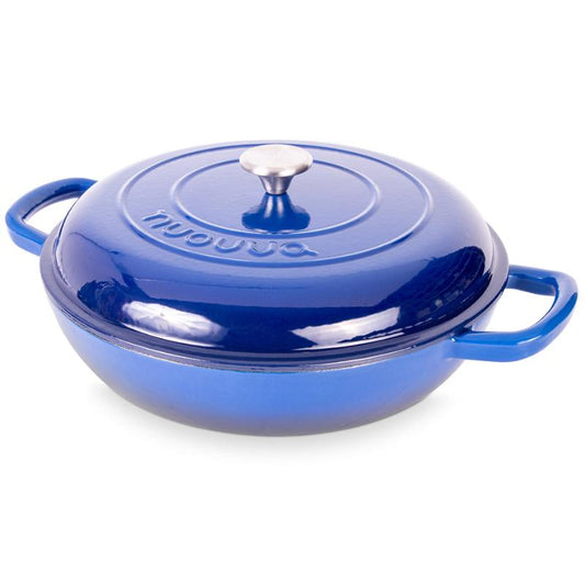 32cm Enamelled Cast Iron Shallow Casserole Dish with Lid – 3.5L, Nuovva