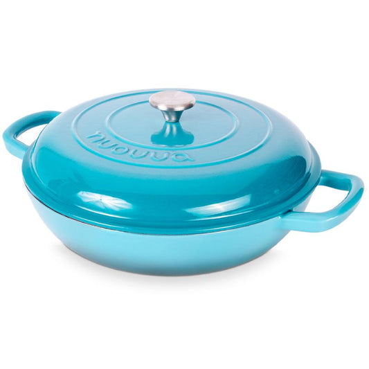 32cm Enamelled Cast Iron Shallow Casserole Dish with Lid – 3.5L, Nuovva
