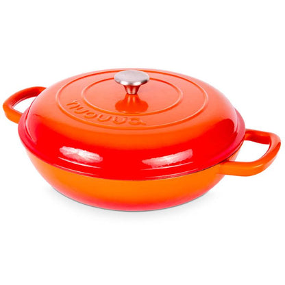 32cm Enamelled Cast Iron Shallow Casserole Dish with Lid – 3.5L, Nuovva