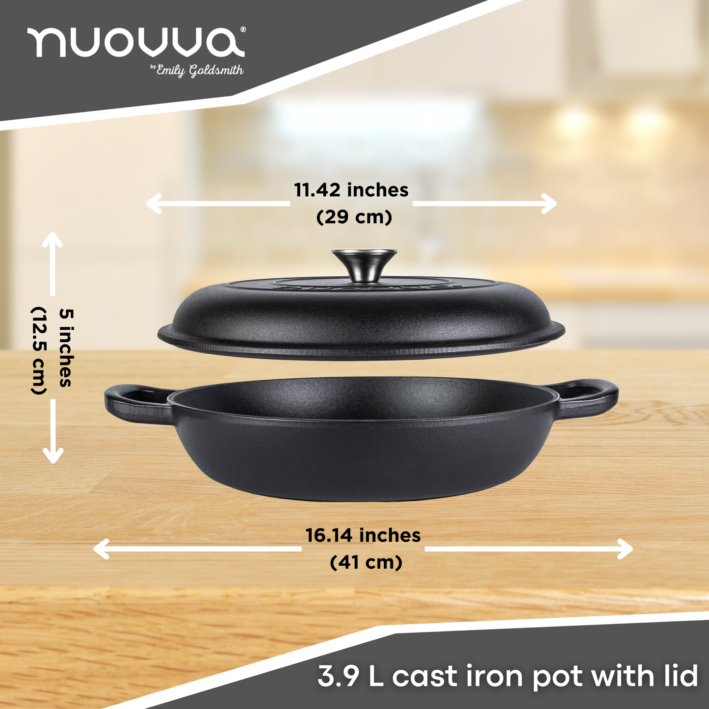 Shallow Enamelled Cast Iron Dutch Oven Casserole Pot (30cm & 32cm), Nuovva