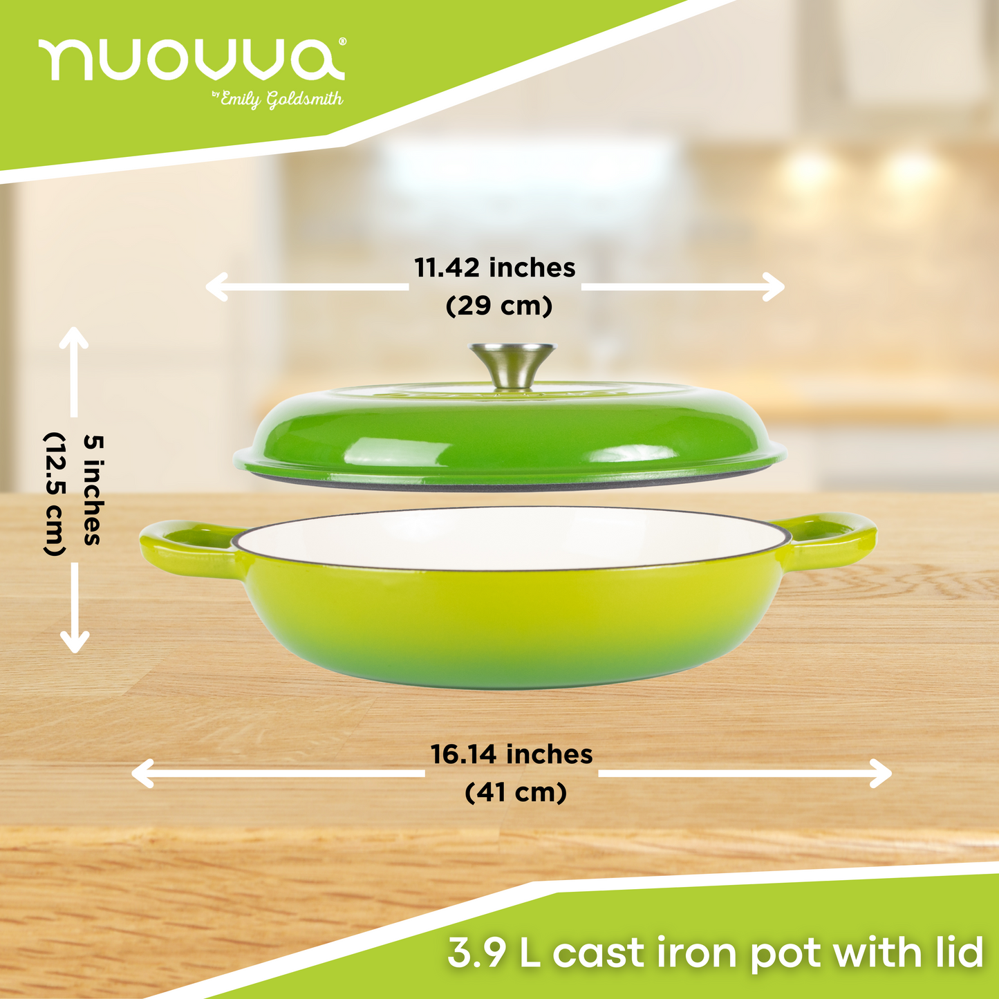 30cm Enamelled Cast Iron Shallow Dutch Oven Casserole Pot – 3.9L, Nuovva