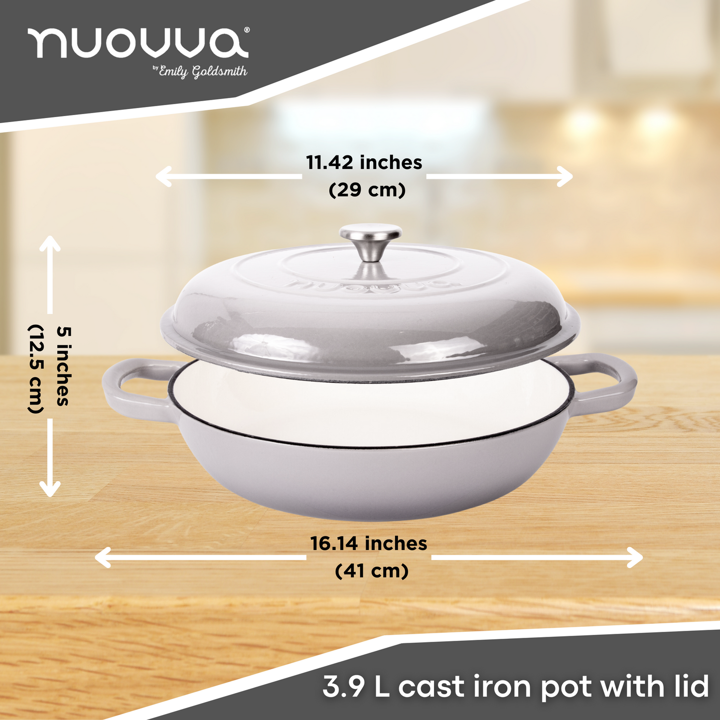 Shallow Enamelled Cast Iron Dutch Oven Casserole Pot (30cm & 32cm), Nuovva