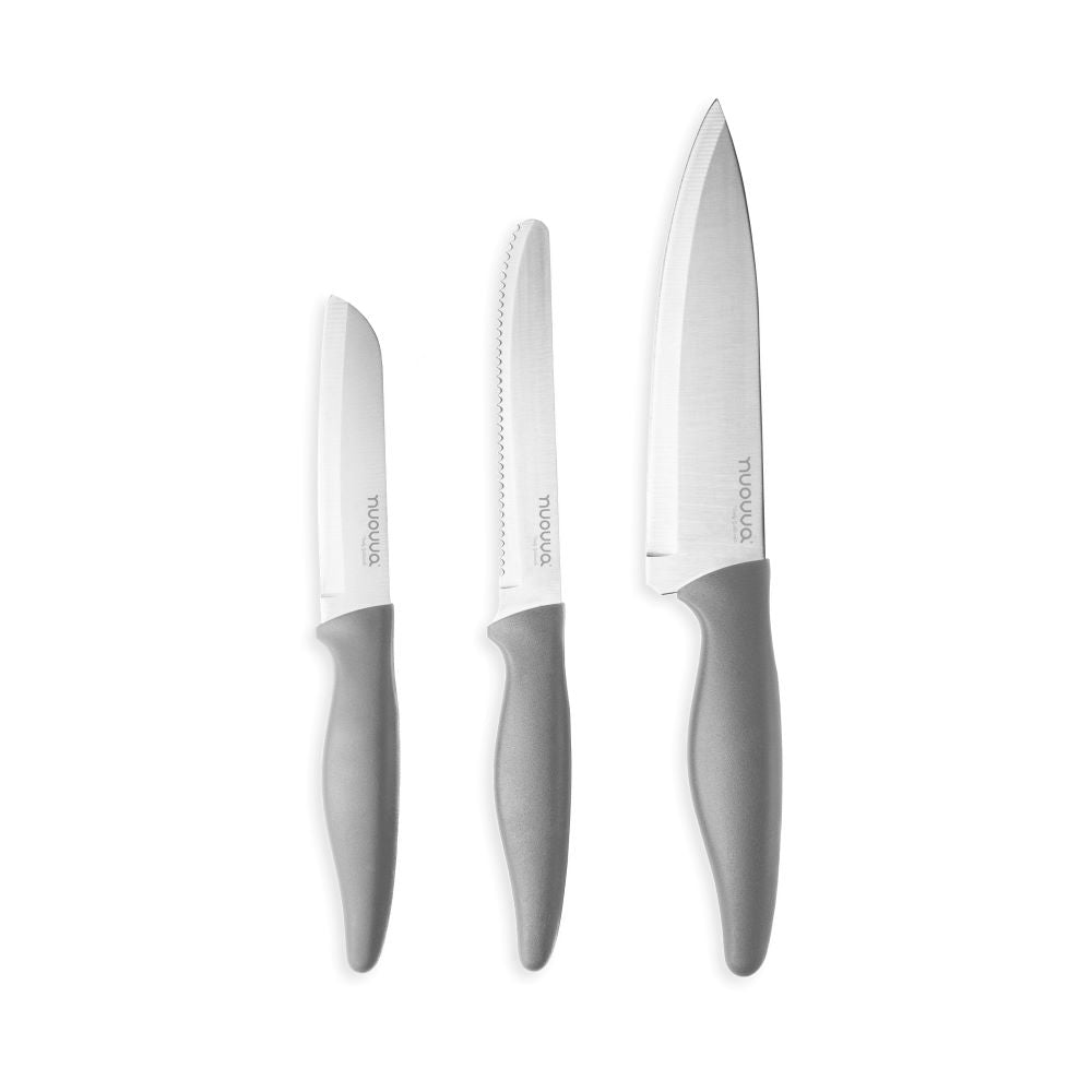 3-Piece Grey Stainless Steel Non-Stick Kitchen Knife Set, Nuovva