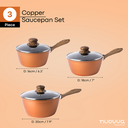 Marble Granite Non-Stick Saucepan Set with Glass Lids (2-Piece / 3-Piece), Nuovva