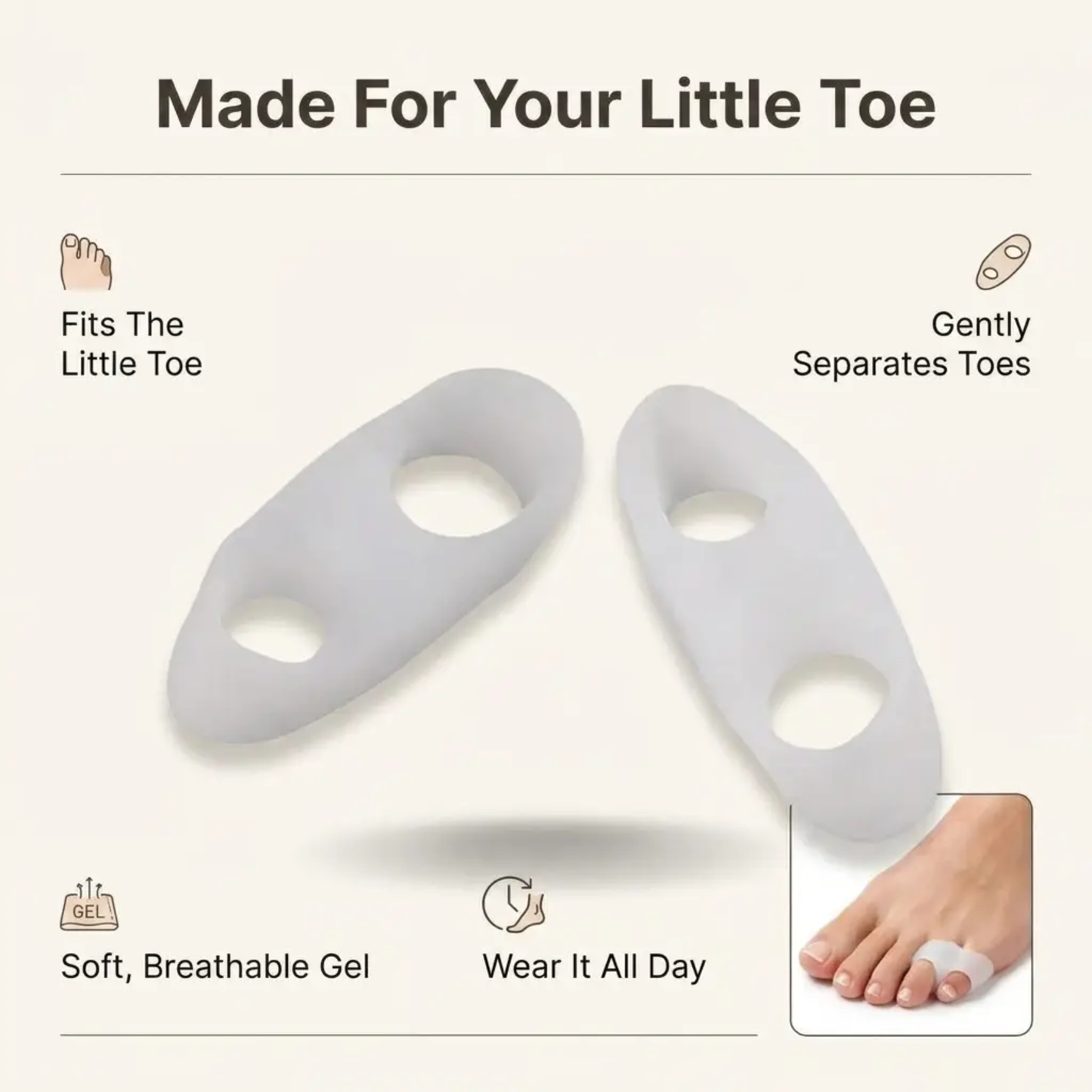 ToeGuard Orthopedic Toe Spacers | Bunionette Corrector - Little Toe Straightener - for Bunions - Hammertoe and Toe Alignment Bowlift