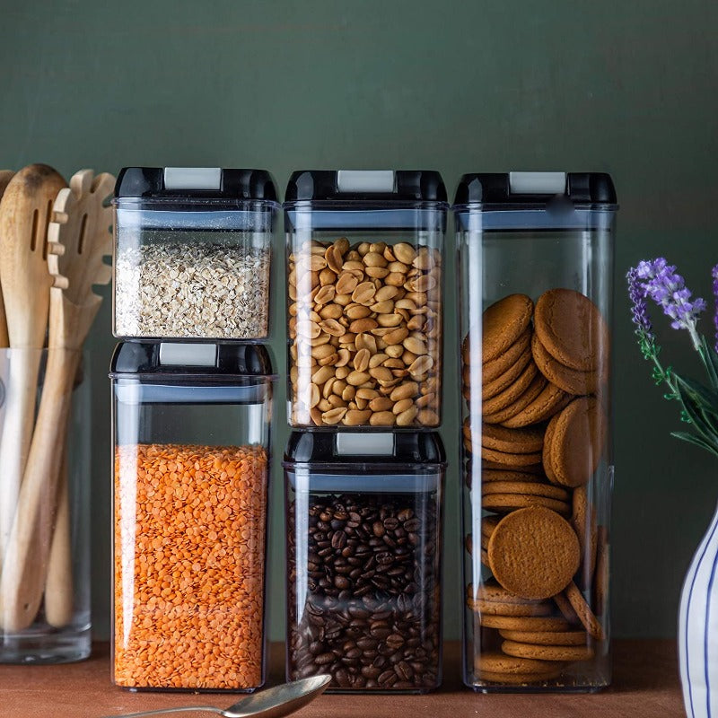 5-Piece Food Storage Container Set with Black or White Lids, Nuovva