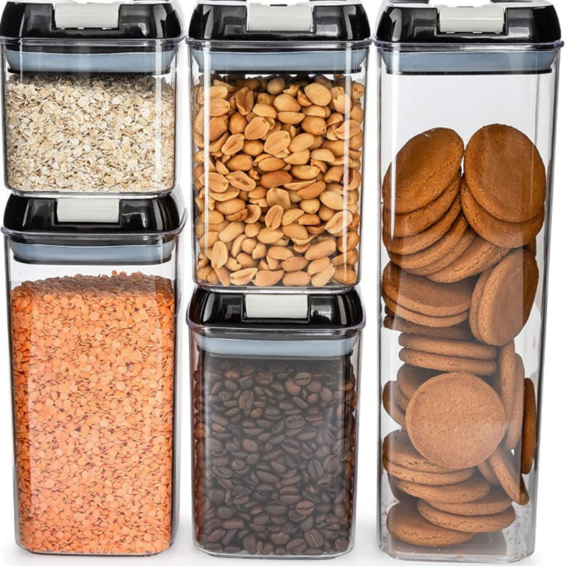 5-Piece Food Storage Container Set with Black or White Lids, Nuovva