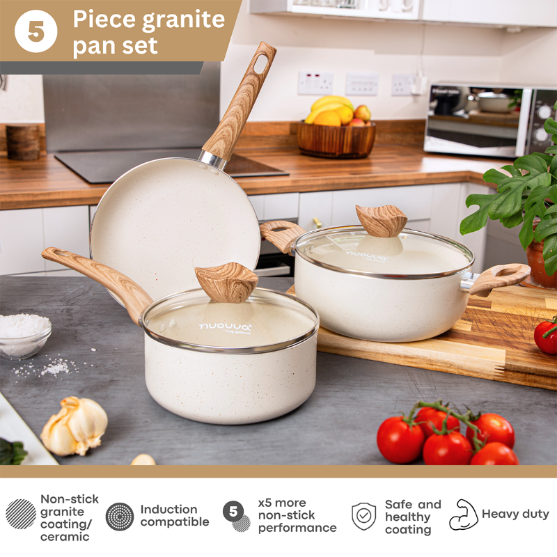 Kitchen Cookware Set of 5, 8, 15 & 35pcs with Lids - Multiple Colours