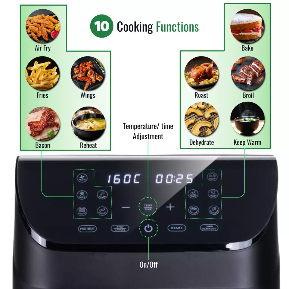 6.5L Dual Compartment Air Fryer Oven with 10 Preset Cooking Functions – 1500W, Nuovva
