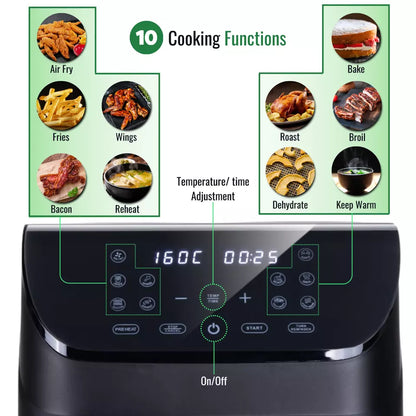 6.5L Dual Compartment Air Fryer Oven with 10 Preset Cooking Functions – 1500W, Nuovva