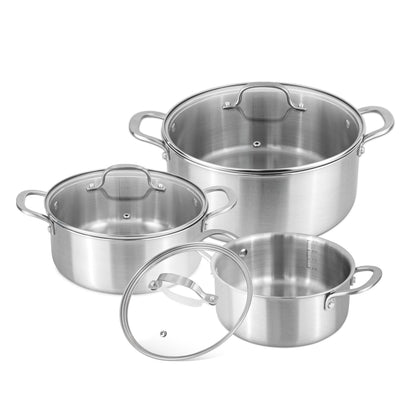 6-Piece Stainless Steel Casserole Set with Glass Lids, Nuovva