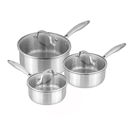 6-Piece Stainless Steel Saucepan Set with Glass Lids, Nuovva