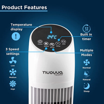 Electric Oscillating Tower Fan - 33 Inches (Black/White)