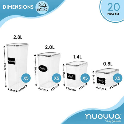 Airtight Kitchen Food Storage Container Set (8, 14, 20 & 36 Pieces), Nuovva