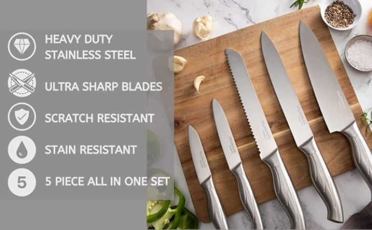 5-Piece Professional Stainless Steel Kitchen Knife Set with Gift Box, Nuovva