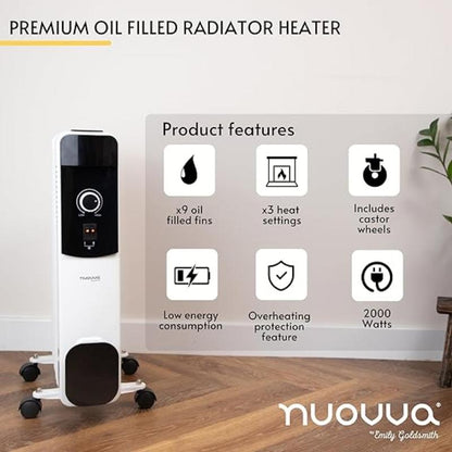 Energy Efficient Electric Heater with 3 Heat Settings - 9 Fin, 2500W