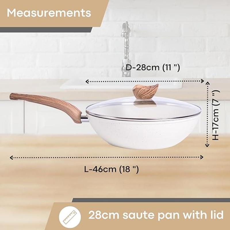 28cm Non-Stick Wok with Glass Lid, Nuovva