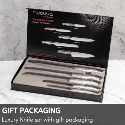 5-Piece Professional Stainless Steel Kitchen Knife Set with Gift Box, Nuovva