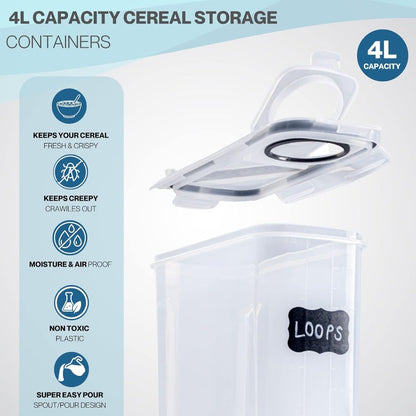 4-Piece Airtight Cereal Storage Container Set, Nuovva
