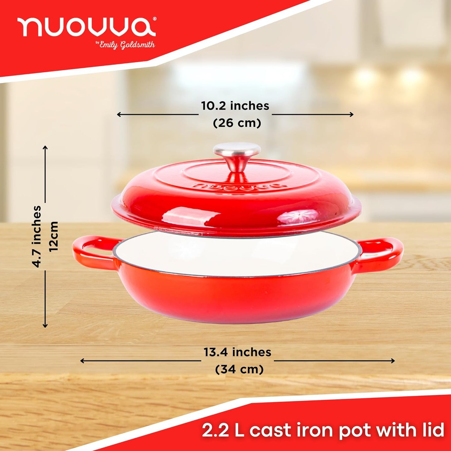 Shallow Enamelled Cast Iron Dutch Oven Casserole Pot (30cm & 32cm), Nuovva