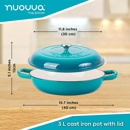Shallow Enamelled Cast Iron Dutch Oven Casserole Pot (30cm & 32cm), Nuovva