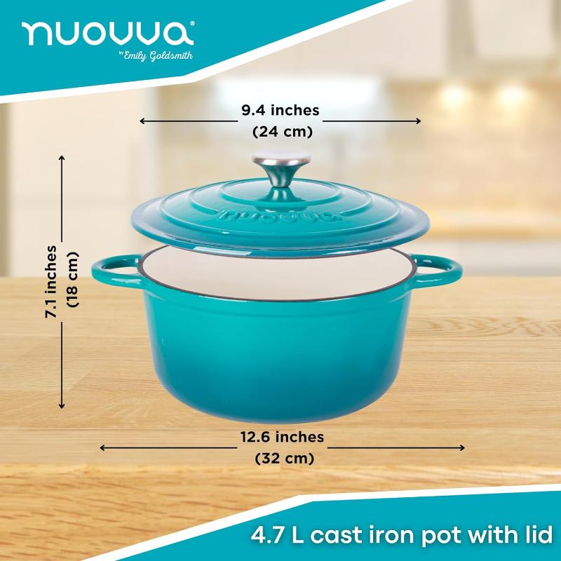 Cast Iron Dutch Oven with Lid, Casserole Pot - 24cm - 4.7L (Multiple Colours)