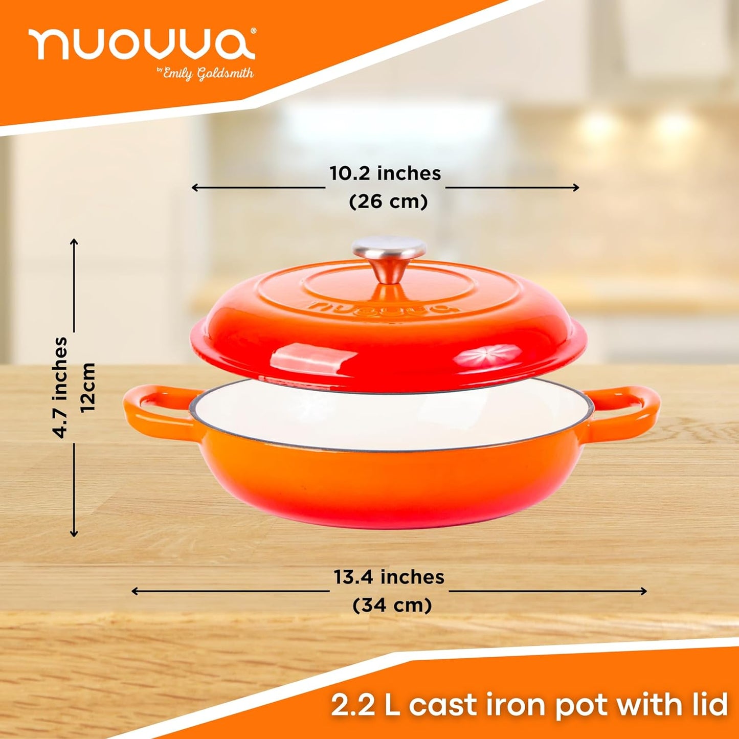 Shallow Enamelled Cast Iron Dutch Oven Casserole Pot (30cm & 32cm), Nuovva