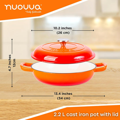 Shallow Enamelled Cast Iron Dutch Oven Casserole Pot (30cm & 32cm), Nuovva