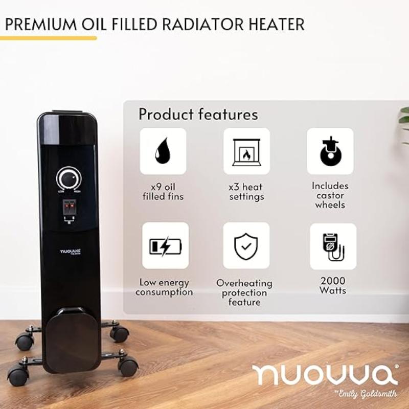 Energy Efficient Electric Heater with 3 Heat Settings - 9 Fin, 2500W