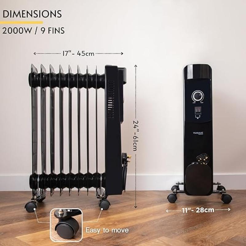 Energy Efficient Electric Heater with 3 Heat Settings - 9 Fin, 2500W