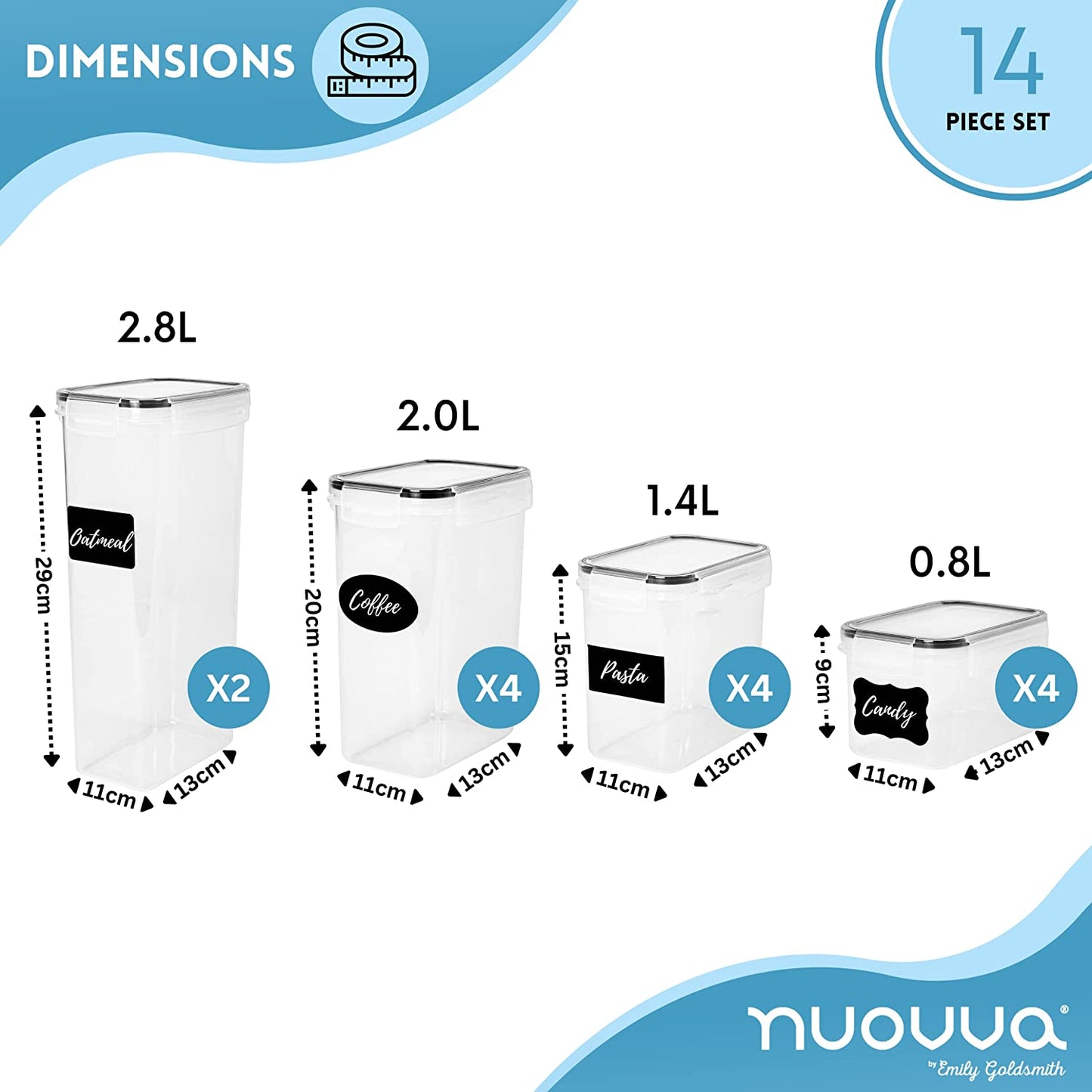 14-Piece Airtight Kitchen Food Storage Container Set, Nuovva
