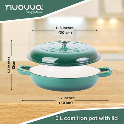 Shallow Enamelled Cast Iron Dutch Oven Casserole Pot (30cm & 32cm), Nuovva