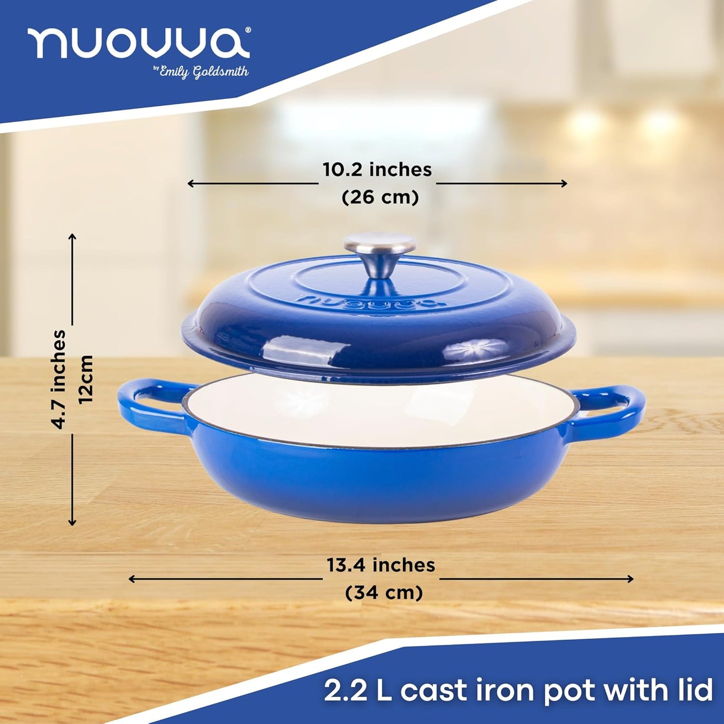 Shallow Enamelled Cast Iron Dutch Oven Casserole Pot (30cm & 32cm), Nuovva