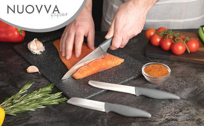 3-Piece Grey Stainless Steel Non-Stick Kitchen Knife Set, Nuovva