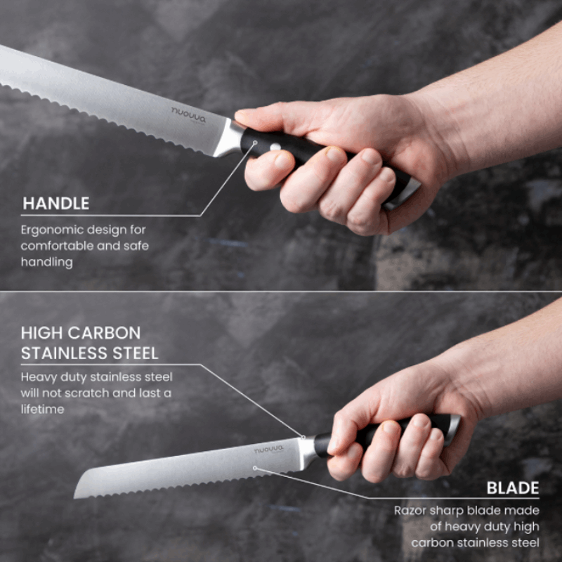 8-Inch Stainless Steel Serrated Bread Knife, Nuovva