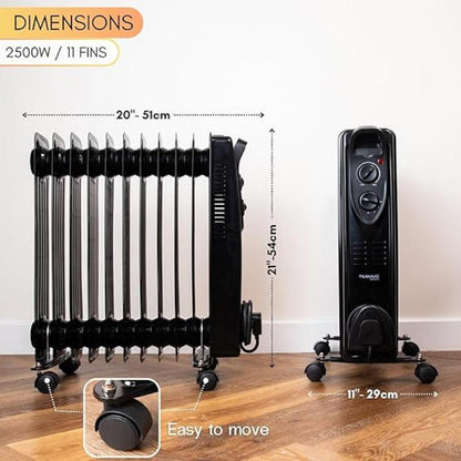 2500W Energy Efficient Electric Heater with 3 Heat Settings - 11 Fin