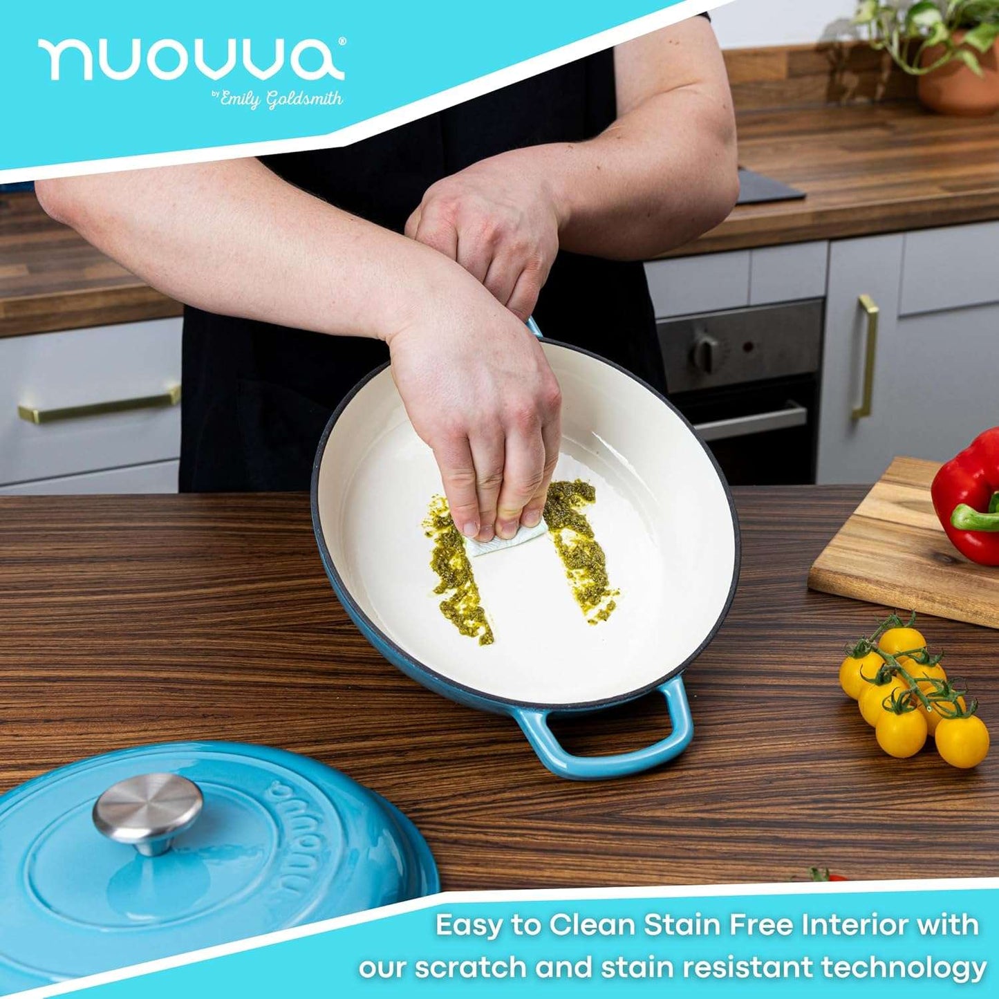 Shallow Enamelled Cast Iron Dutch Oven Casserole Pot (30cm & 32cm), Nuovva
