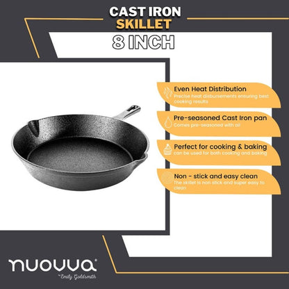 Pre-Seasoned Cast Iron Skillet - 8, 10, 12 inch (Multiple Sizes Available)